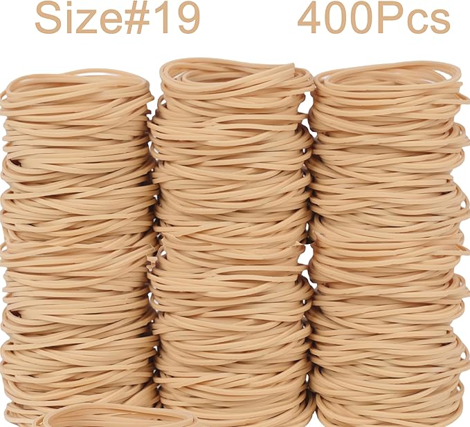 Rubber Bands Size #19, 400Pcs Approximately 0.45lb Elastic Band Beige Small Rubber Band Home Office Supplies(3-1/2" x 1/16'')