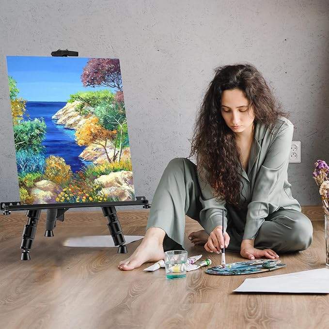 Art Easel for Painting and Display – Adjustable Floor 66 Inch Folding Aluminum Easel Stand for Sign - Table Top Canvas Stand - Portable Drawing Paint Heavy Duty for Artists Adults Holder or Teen