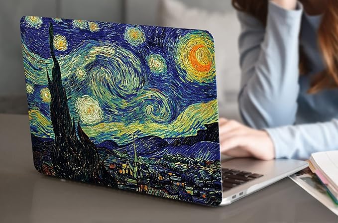 Compatible with MacBook Pro 13 Inch Case M2/M1 2025 2022-2017 A2338 A2289 A2251 A2159 A1989 A1706 A1708 Plastic Hard Shell Case&Keyboard Skin&Mac OS Keyboard Sticker (Van Gogh Starry Sky)