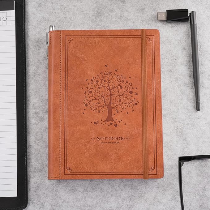 Lined Notebook Journal for Women Men 320 Pages A5 Hardcover Leather with Pen Holder College Ruled Journals for Work Note Taking Travel School Brown