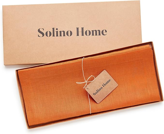Solino Home Linen Table Runner 120 Inches Long - 100% Pure Linen Persimmon Orange Dining Table Runner 14 x 120 Inch for Fall, Autumn, Thanksgiving - Fete