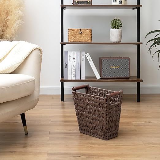 GRANNY SAYS Woven Trash Basket, Brown Wastepaper Basket with Handles, Wicker Bathroom Trash Can for Dorm Laundry Room, 1-Pack, 13" x 7 ½" x 12 ½"