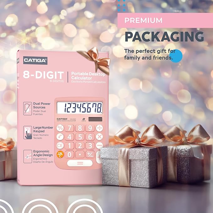 CATIGA Desktop Calculator 8 Digit with Solar Power and LCD Display, Big Buttons, for Home, Office, School, Class and Business, 4 Function Small Basic Calculators for Desk, CD-8185