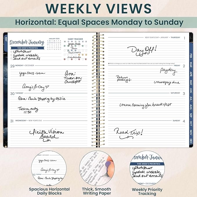 bloom daily planners 2026 Planner (January to December) - 8.5” x 11” Weekly & Monthly Dated Agenda Organizer Book with Stickers & Tabs - Flexible Soft Cover - Midnight Sky