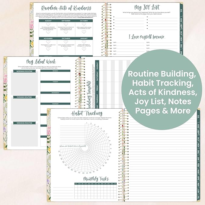 bloom daily planners HARDCOVER 2025-2026 (8.5" x 11") Academic Year Day Planner (July 2025 - July 2026) - Task Goal Organizer - Monthly & Weekly Inspirational Agenda Book - Garden Party, Beige