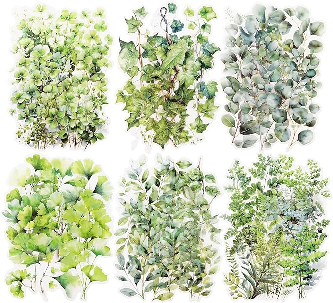 Botanical Leaf PET Stickers Set, 120PCS Transparent Plant Ephemera for Scrapbooking, Journaling, DIY Crafts, and Planner