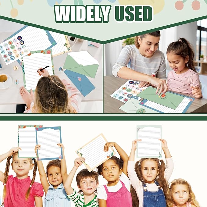 250Pcs Cute Stationery Paper and Envelope Set with 100 Letterhead Papers and 50 Envelopes,10 Design for Letter Writing Invitations Computer Holidays Party Notes, 8.5x11 Inch- Lined Flower