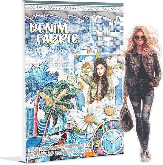 Snycler Denim Fabric Theme Sticker Scrapbooking Supplies for Junk Journal, 20 Sheets PET Stickers - Vintage Journaling Stickers, Ephemera Sticker Book Pre Cut, Planner, Junk Journal Supplies