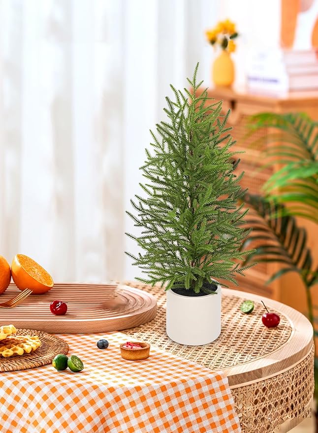 2.6ft Small Artificial Norfolk Pine Christmas Tree, Real Touch 31 inch Artificial Topiary Tree Small Christmas Tree in Pot, Christmas Decoration Home Tabletop Entryway Living Room