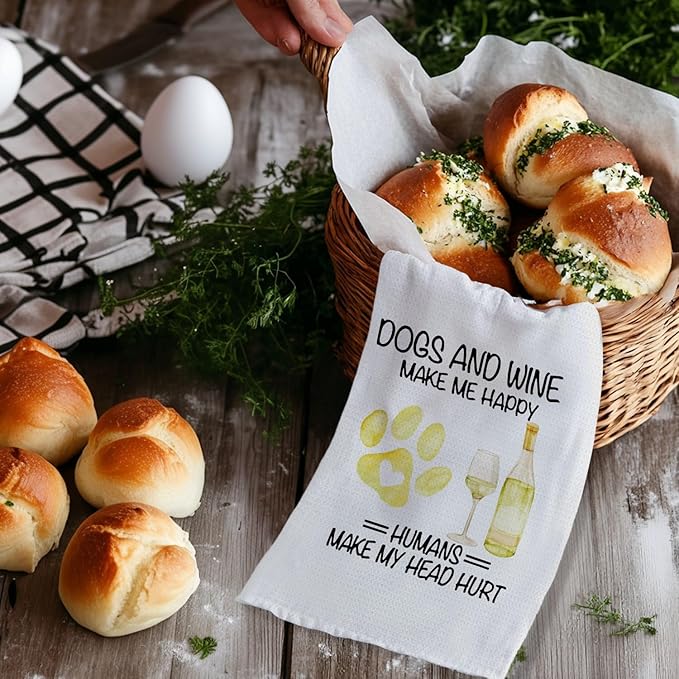 Dogs and Wine Kitchen Towels, Dog Lover Mom Gifts Decorative Hand Towels for Bathroom, Gifts for Wine Lovers Women Decor Dish Tea Towels for Kitchen, 16x24 Inch