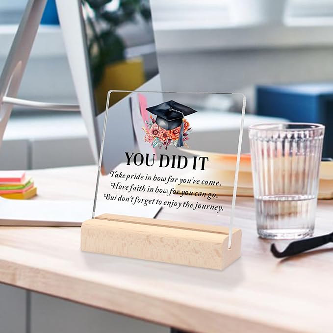 Graduation Gifts for Her Him, Inspirational Gifts Masters Degree College High School Graduation Gifts for Her Him, Cool Graduation Gifts Congratulations Gift You Did It Clear Desk Decorative Sign