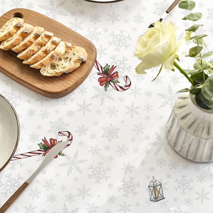 Horaldaily Christmas Tablecloth 60×84 Inch Oval, Winter Snowman House Christmas Trees White Washable Table Cover for Party Picnic Dinner Decor