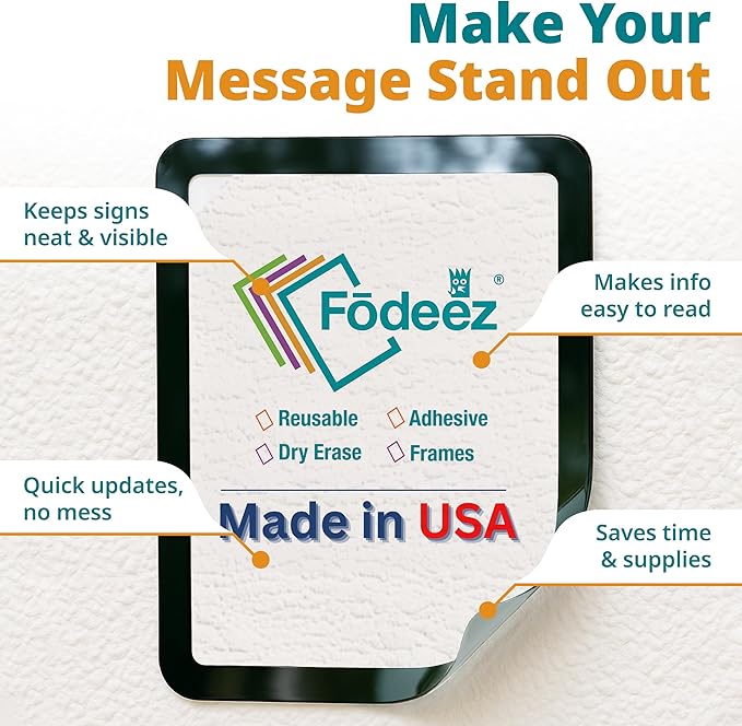 8.5 x 11 Adhesive Wall Frames - Peel & Stick Picture Frames, Wall Sign Holder, Paper Protector Sheets, Certificate Holders, Reusable Picture Frame, Dry Erase, Non Magnetic - Primary, Pack of 5