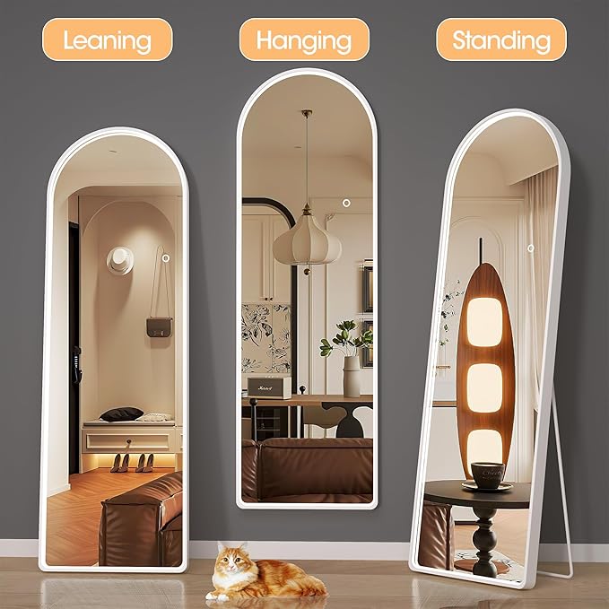 Hasipu 65" X 24" Full Length Mirror with Lights, White Frame Arch Led Mirror Full Length and 3 Colors Temperatures & Brightness Adjustable,Light Up Mirror Full Body for Bedroom Cloakroom Living Room