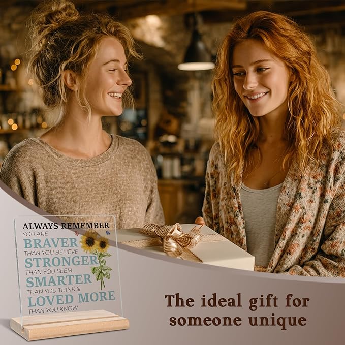 Inspirational Gifts for Coworkers Friends Family, Always Remember You Are Braver Sunflower Acrylic Plaque Sign, Motivational Quotes Desk Sign, Birthday Graduation Christmas Gift