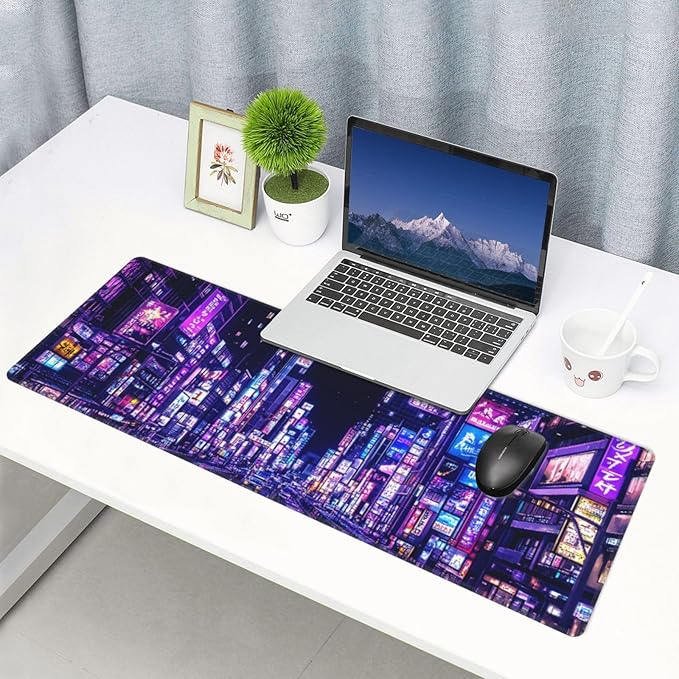 City Mouse Pad 31.5 X 11.8 Inch Big Desk Rubber Base Stitched Edges Keyboard Pad XXL Mouse Mat for Home Game and Office