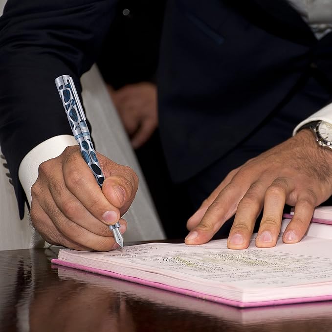 Asvine V169 Vacuum Filling Fountain Pen Medium Nib, Water Drop Skeleton Transparent Gray Blue Acrylic Pen Case Set