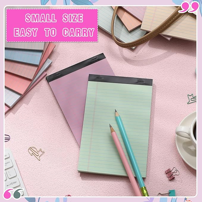 Lincia 24 Pcs 12 Pcs 5" x 8" Small Legal Pads Colored Lined Note Pads Narrow Ruled Writing Notepads 50 Sheets Per Micro Paper Notebook Lined and Perforated for College Office Supplies (Sweet Colors)