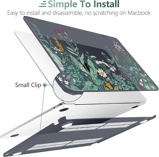DONGKE Compatible with M4 MacBook Air 15 inch Case 2025 2024 2023 A3241 A3114 A2941 M3 M2 Liquid Retina Display Touch ID, Plastic Hard Case & Keyboard Skin & Screen Protector - Garden Florals