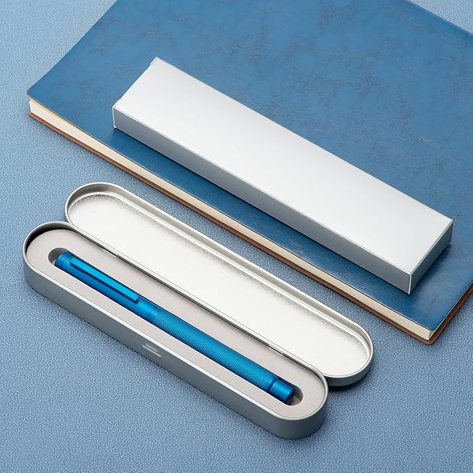 Hongdian 1851 Sky Blue Forest Fountain Pen Blade Nib Classic Design Calligraphy Pen with Converter and Metal Pen Case Set