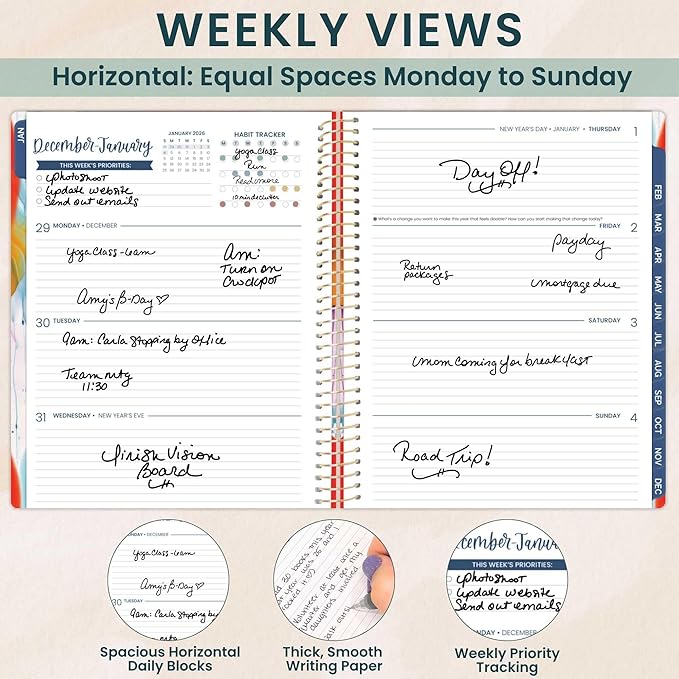 bloom daily planners 2026 Planner (January to December) - 8.5” x 11” Weekly & Monthly Dated Agenda Organizer Book with Stickers & Tabs - Flexible Soft Cover - Brilliant Brushstrokes