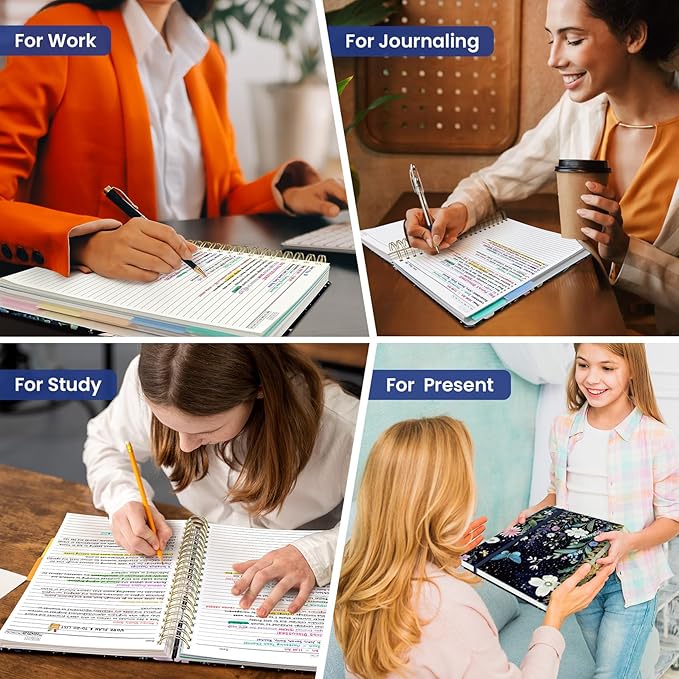 Hardcover Spiral Journal Notebooks for Work With Removable Dividers & Tabs, 8.5"x11" 5 Subject Notebook for Note Taking & Organizer, A4 College Ruled Lined Journal for Women & Writing, Celestial Garden, 280 Pages