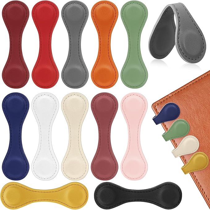 Magnetic Leather Bookmark, 12 Pcs Colorful Leather Magnet Book Marks Page Markers Retro Magnet Bookmark Clips Reading Supplies Gift for Reading Men Women Book Lovers (Vintage)