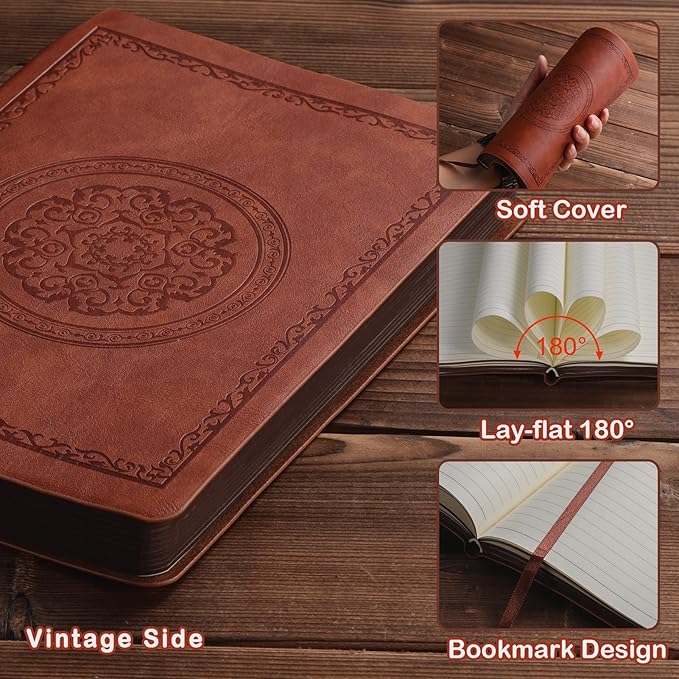 2025 Leather Vintage Journal Notebook,300 Pages,Leather Softcover Lined Journal Notebooks for Women Men,Notebook Journals for Writing Travel,Business,Office,7.1'' X 9.8''