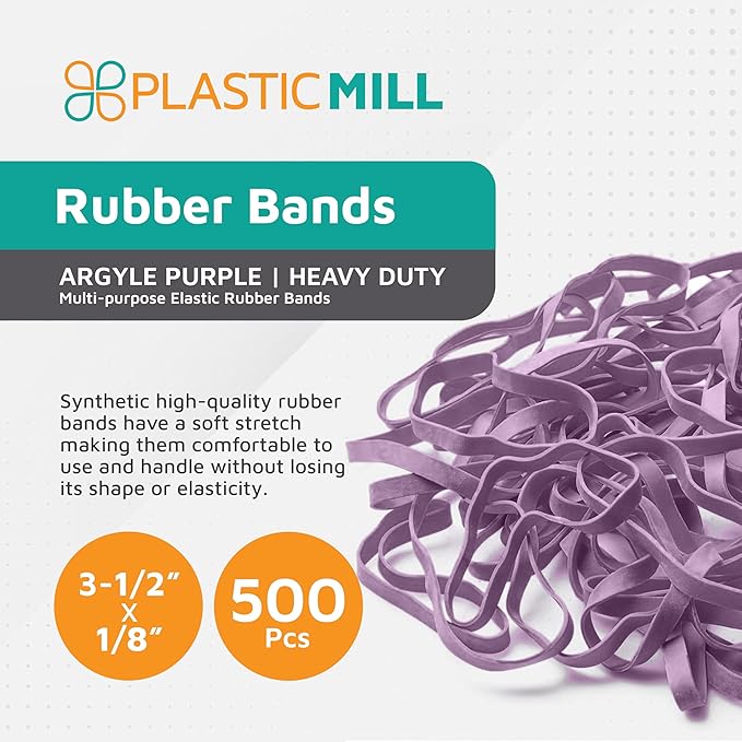 PlasticMill Rubber Bands - #33 Size - Argyle Purple Rubberbands - 1LB/500 Count