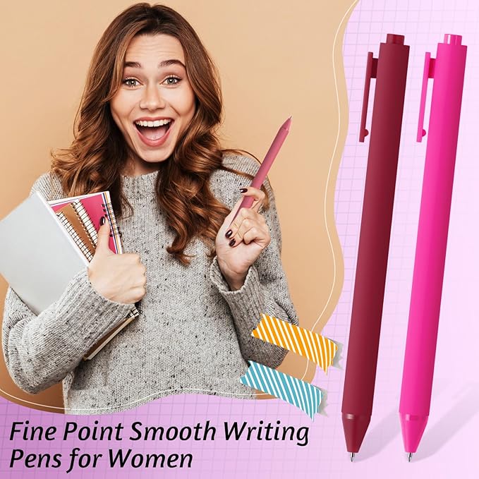 Crtiin 50 Pcs Gel Ink Pens Bulk Black Ink, Smooth Writing Cute Colorful Pens for Back to School First Day of School Teacher Student Server Office Supplies Staff Party Favor Gifts (Pink Series)
