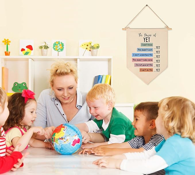 Therapy Office Decor-Classroom Growth Mindset Mental Health Banner- School Counselor Wall Art-Flag Decor Gift for Classroom Office- Banner Wall Sign Gifts-The Power of Yet