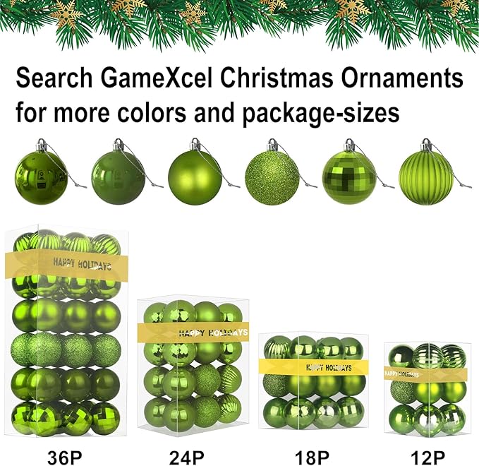 Lime Green 3.2" Large Christmas Balls - Christmas Tree Decoration Ornaments Shatterproof Hanging Balls for Birthday Halloween Holiday Wedding Decorations Set of 10pcs