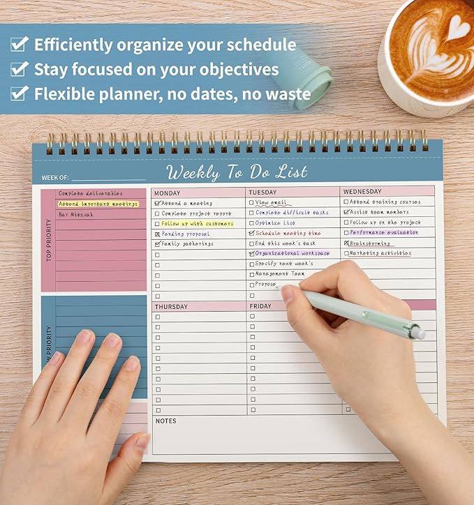 Weekly To Do List Notepad, 52 Undated Sheets （8.5"×11") Duplex-printed Weekly Planner Notepad For Work Home School Office Desk Accessories Supplies & Goal Setting Tasks - Blue