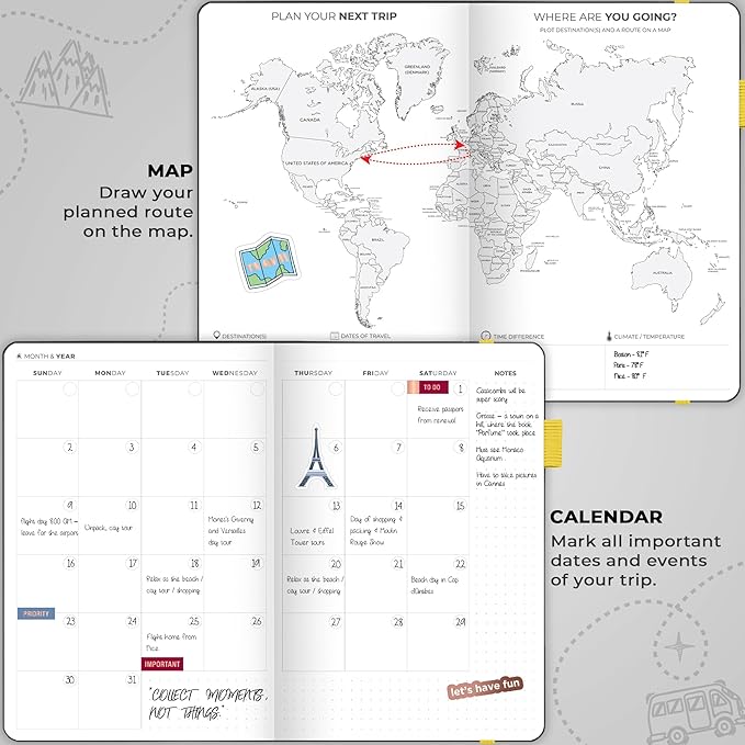 Clever Fox Travel Journal – Vacation & Trip Organizer with Budget Plan, Packing List, Travelling Expense Tracker, A5 (Black)