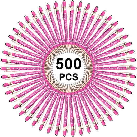 Amlion Personalized Custom Pens with Name Engraved Logo Text,500 Customized Writing Stylus Pen Promotional Item Gift for Men Women Office Business Wedding-Pink