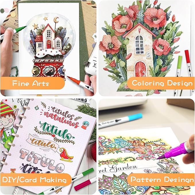 ZSCM 160 Colors Duo Tip Brush Markers Art Pen Set, Artist Fine and Brush Tip Colored Pens, for Adult Coloring Books Christmas Cards Drawing, Note taking Lettering Calligraphy Journaling