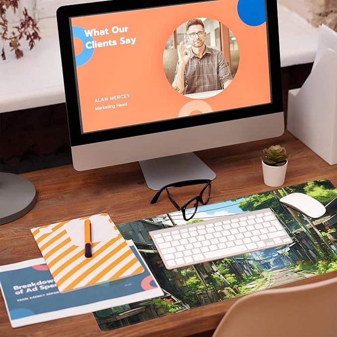 Anime Abandoned Town Desk Mat, Large Gaming Mouse Pad with Non-Slip Base and Stitched Edge, 31.5"x11.8"