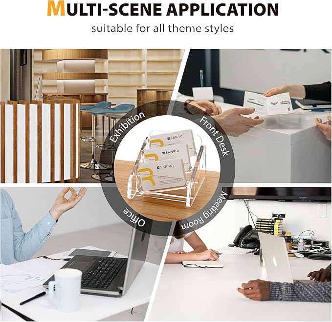 SANRUI Acrylic Business Card Holder for Desk, 3 Tier Clear Tilt Business Name Card Display Holders Stand Storage Organizer Fits 180 Business Cards (Horizontal, 3-Slot)