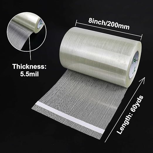 BOMEI PACK Wide Heavy Duty Fiberglass Filament Reinforced Packing Tape 8inch, 60yds x 5.5mil