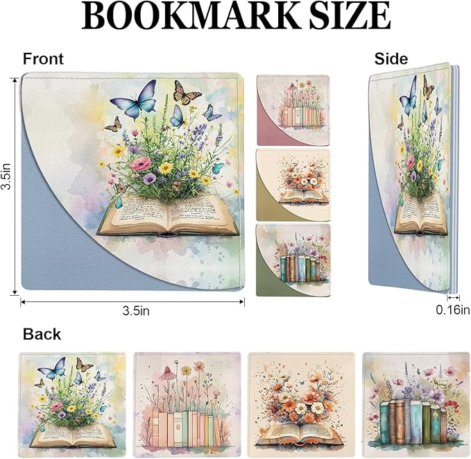 Floral Corner Bookmarks for Women Cute Leather Bookmarks 4 Pcs Reading Book Page Markers Back to School Gifts for Girls Students Teachers