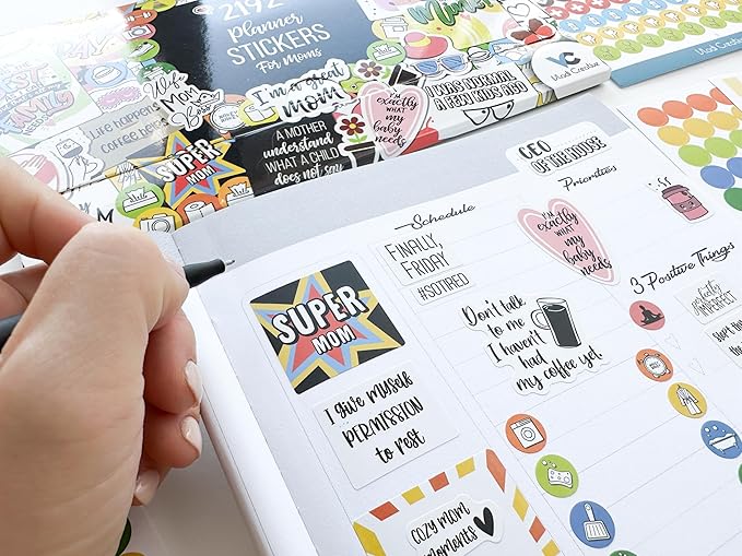2190+ pcs Busy Mom Planner Stickers - 18 Sheets - Productivity-Boosting & Motherhood-Supportive, Creative & Motivational & Funny Quotes, Calendar Icons for Sport Moms, Schedule, Appointments
