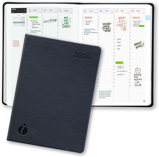 Inamio 24 Hourly Planner 2026 – 24 Hour Weekly and Monthly Appointment Book 2026 – Hardcover, Japanese Design – Minimalist Teacher and Annual Planner with Time Slots – 8.5 x 11