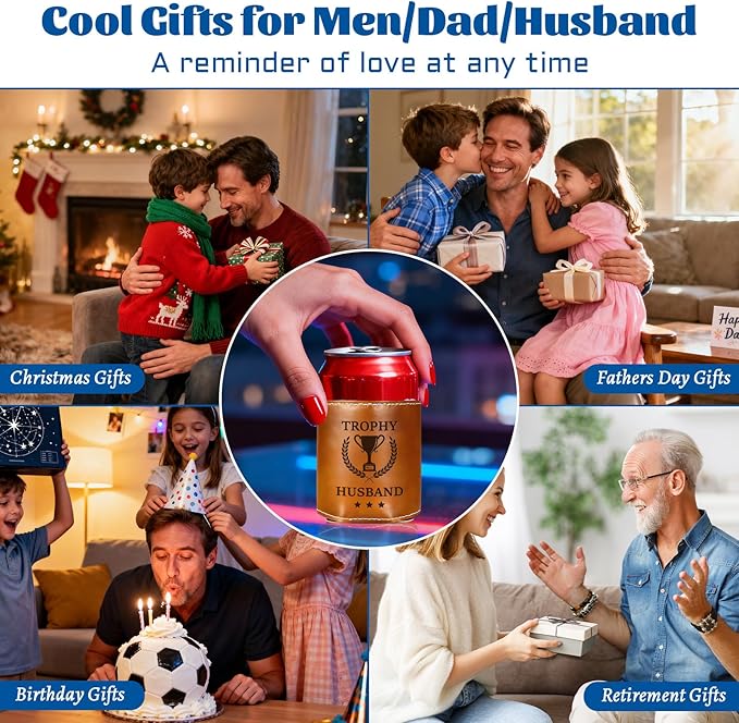 Funny Gifts for Husband Men,Christmas Gifts for Dad from Daughter,White Elephant Gifts for Adults,Mens Birthday Gag Cool Retirement Gifts for Him,Leather Can Cooler Sleeve Holder for Soda