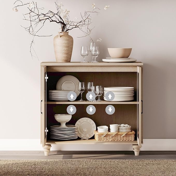 WAMPAT 5 Tier Bookshelf 72" Tall Bookcase with Glass Doors,Large Farmhouse Display Book Shelf with Adjustable Shelves and Storage Cabinet，Library Wood Bookshelves for Living Room,Kitchen, Light Oak