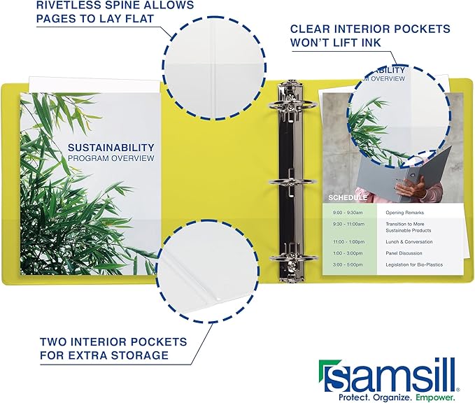 Samsill Durable 0.5 Inch Binder, Made in The USA, D Ring Binder, Customizable Clear View Cover, Lemon Yellow, Holds 125 Pages