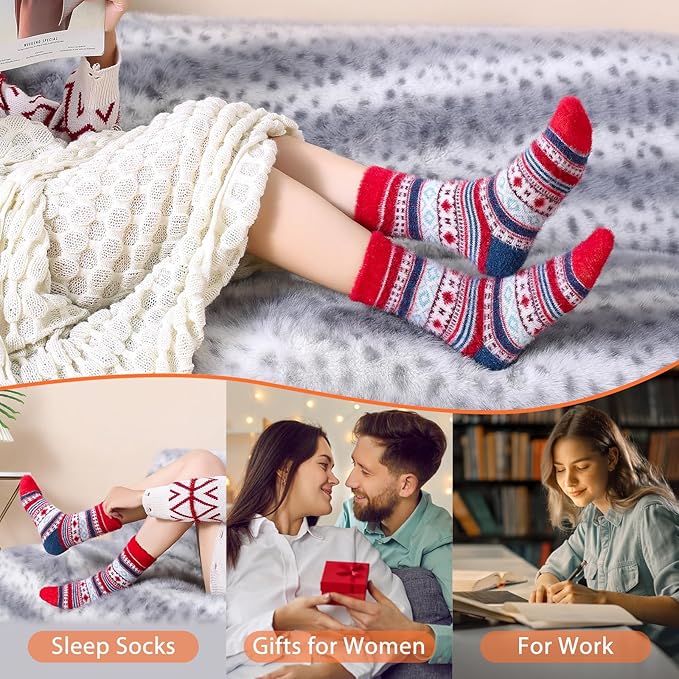 ICEIVY 5 Pair Fuzzy Cozy Socks for Women - Warm Comfy Soft Casual Home Sleep Winter Wool Socks - Gifts for Women