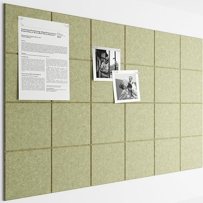 Bumusty Large Felt Bulletin Board 48" x 36" Cork Board Alternative - 6 Pack with 40 Safe Removable Adhesive Tabs, Cork Boards for Walls Cork Board for Home Office Classroom Pin Board (Olive Green)