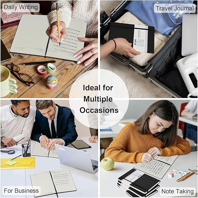 ZCZN 8 Pack Hardcover Journal Notebooks, 5.5"x8.3", Hardcover, Black, A5 Lined Journals for Notes-taking,Writing,Diary, Ruled Journaling Notebooks for Work School Travel Home