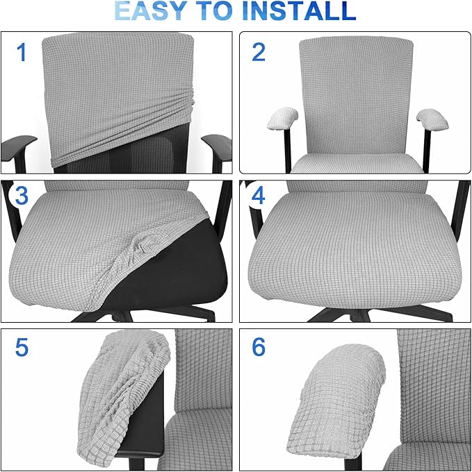 Tallew 8 Pcs Office Chair Covers Set Computer Universal Protective Stretchable Chair Seat Covers Desk Armrest Slipcovers Pads Office Cushion Backrest for Rotating (Silver Grey)