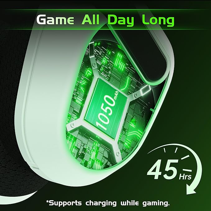 Wireless Gaming Headset for Xbox Series X/S, Xbox One, PS5, PC, Mac, Bluetooth 6.0 Gaming Headphones with Flip-to-Mute Noise-Canceling Mic, Foldable, 3D Surround Sound, 45H Battery - White